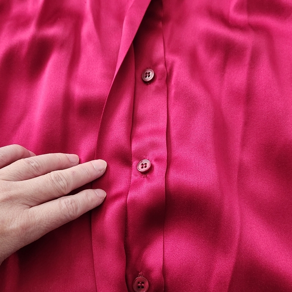 Jones New York 100% Silk Red Long Sleeve Shirt, Button Down Silk Blouse, Size 14 - Picture 7 of 12
